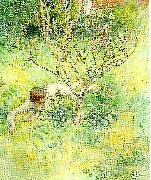 Carl Larsson naken flicka under prunusbusken painting